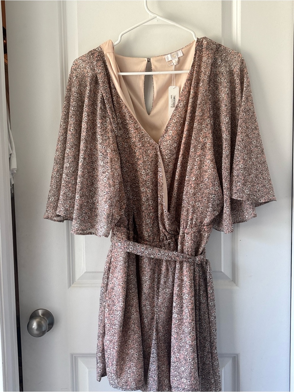 C Floral V-Neck Flutter Sleeve Romper - Mauve Dressy and Cute!